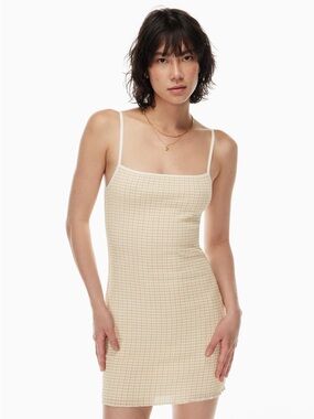 Aritzia Beige Waffle Knit Spaghetti Strap Slip Dress